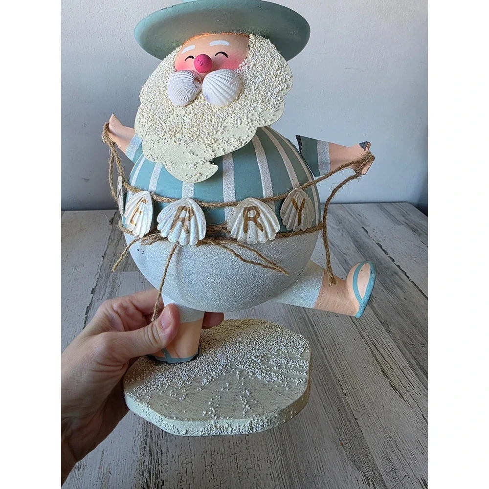 Metal Beach‎ Santa figurine nautical statue glitter shabby chic